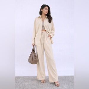 Chic Cream Wide Leg Set – Minimalist Luxury Lounge / Travel Outfit